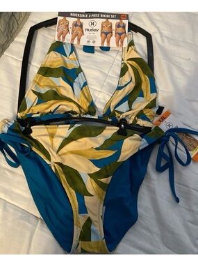 Hurley Reversible Tropical Print One-Piece Swimsuit Blue Green plus size xxl